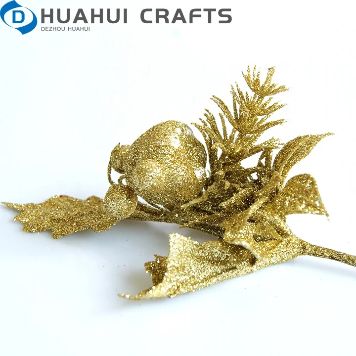 
Wholesale Christmas Tree Decoration Artificial Glitter Poinsettia Flowers Artificial Christmas Flower Branch New Year 