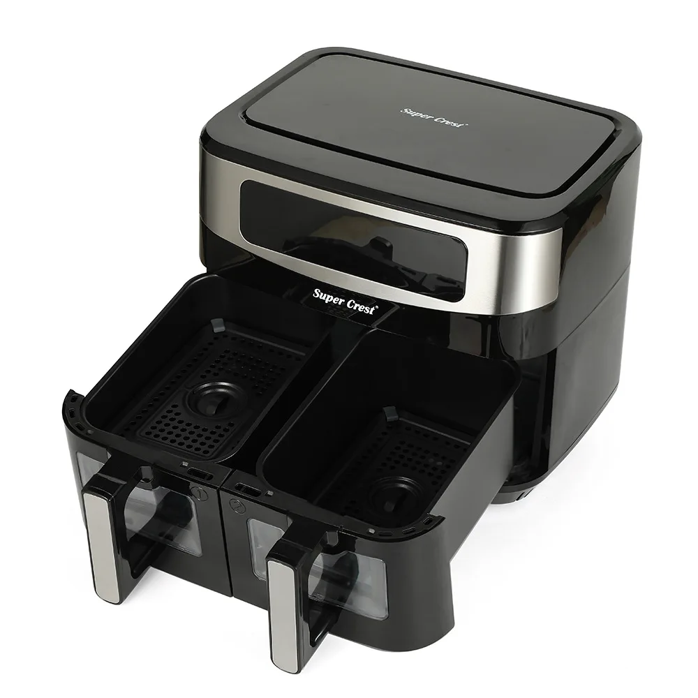 Hot selling healthy low fat oil free 6L+6L double door metal high-end products black air fryer