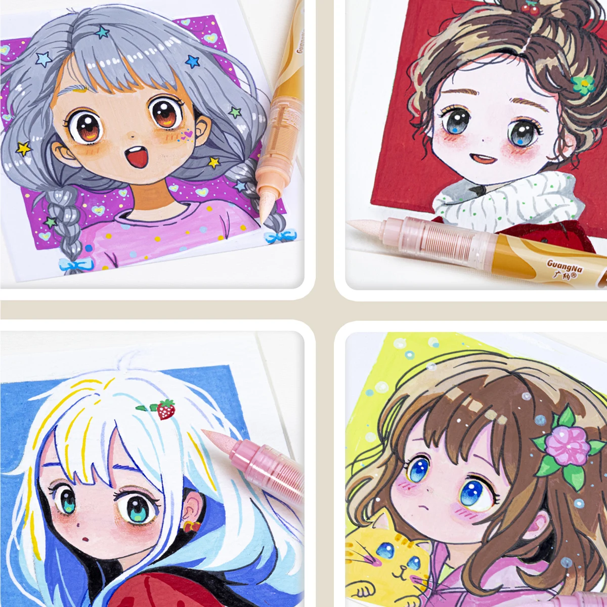 Guangna Brand Skin Tone Acrylic Paint Marker Water Based Ink 24 Colors Acrylic Brush Marker Pens