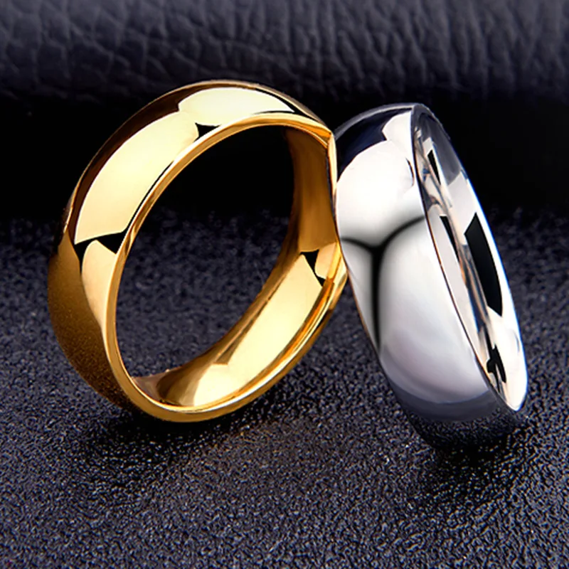 18K Gold Plated 6mm Mens Band Rings Stainless Steel Jewelry Fashion Titanium Steel Plain Ring for Men