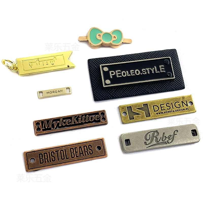 Wholesale clothing Custom Logo brand label hole Metal Garment Labels DIY Metal Tag bag label for hat clothing sewing metal logo