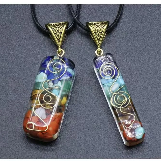 Wholesale Reiki Colorful Healing Stone 7 Seven Chakra Orgone Energy Pendulum Amulet Crystal Pendant Necklace