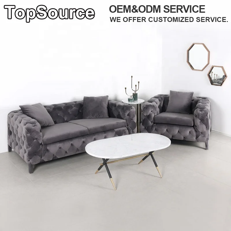 
Luxury Italian Furniture Tufted Green Velvet Fabric Chesterfield Living Room Sofa Modern Design 