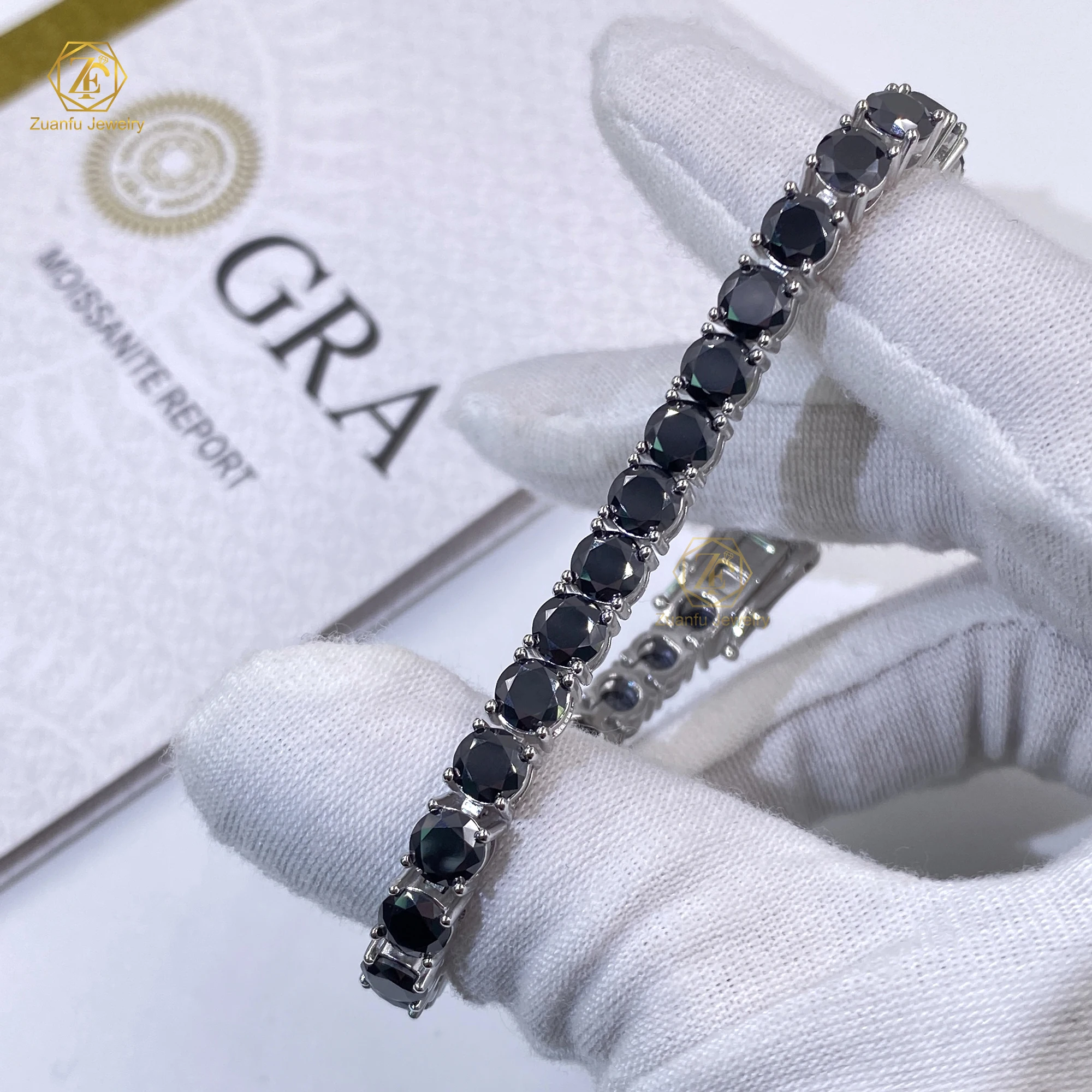 trendy tennis bracelet real 925 silver moissanite 2mm 3mm 4mm chain with round brilliant cut diamond black rhodium plating