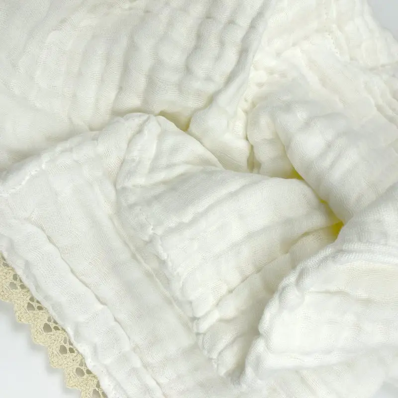 6 Layers Organic Cotton Muslin Baby Blanket Swaddle With Lace