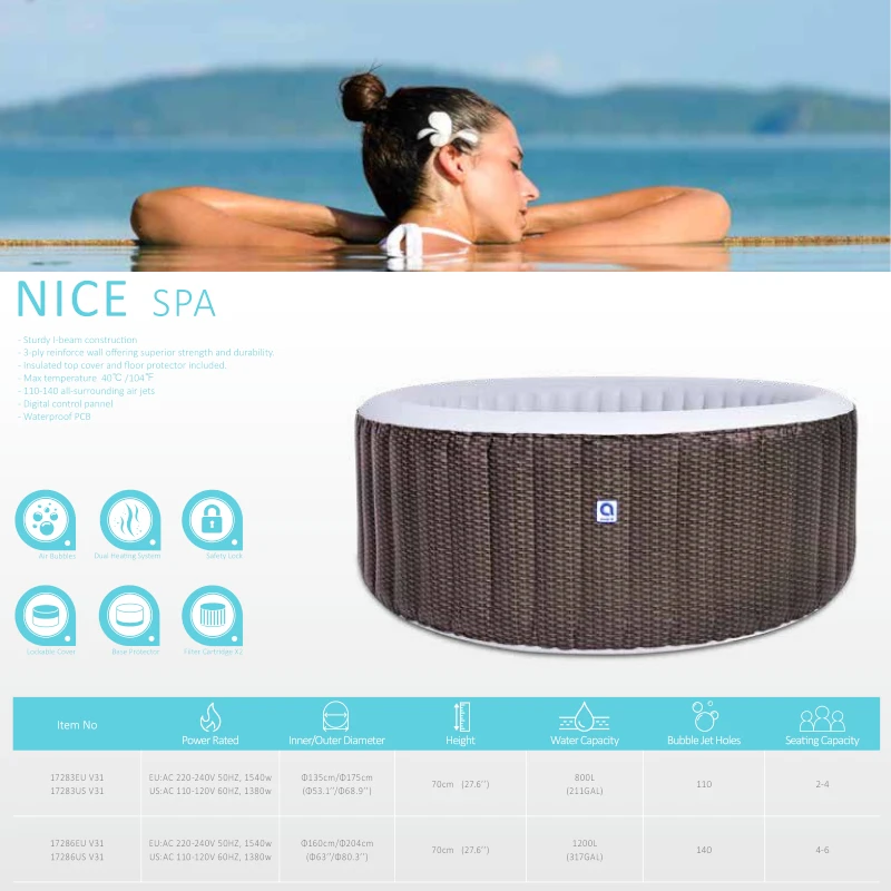Последовательно высокий уровень надувная гидромассажная Ванна fspace Amazon, расслабляющий бассейн, красивый двойной массажный спа