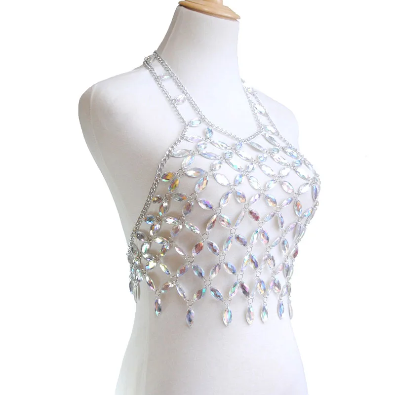 Shiny Crystal Sexy Rhinestone Lingerie Body Chain Ladies Lingerie Tank Top Acrylic Camisole Bra Underwear Accessories