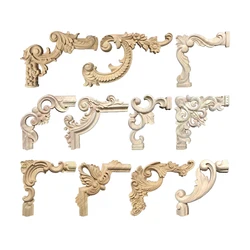 Customized wood carved appliques onlays wood decorative corner onlays wood carving appliques in carving crafts