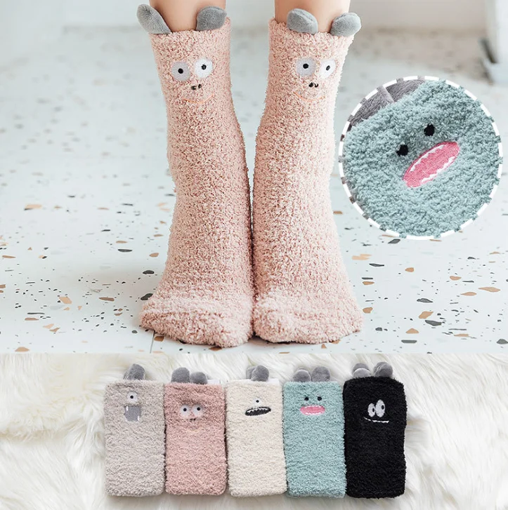 Cute Sock for girl 3D Cartoon Soft Plush Warm Crew Home Women Winter Bulk Fuzzy Fluffy Socks for Ladies