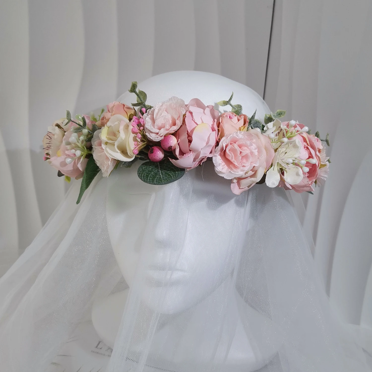 Women Girls Big Rose Flower Head Garland Boho Bridal Wedding Artificial Floral Crown Hair Accessories For Women Bridal