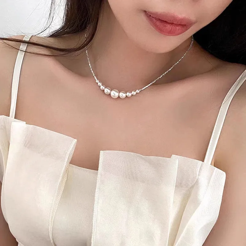 sterling silver pearl fashion jewelry necklaces 925 sterling silver chains fashion silver pearl necklace