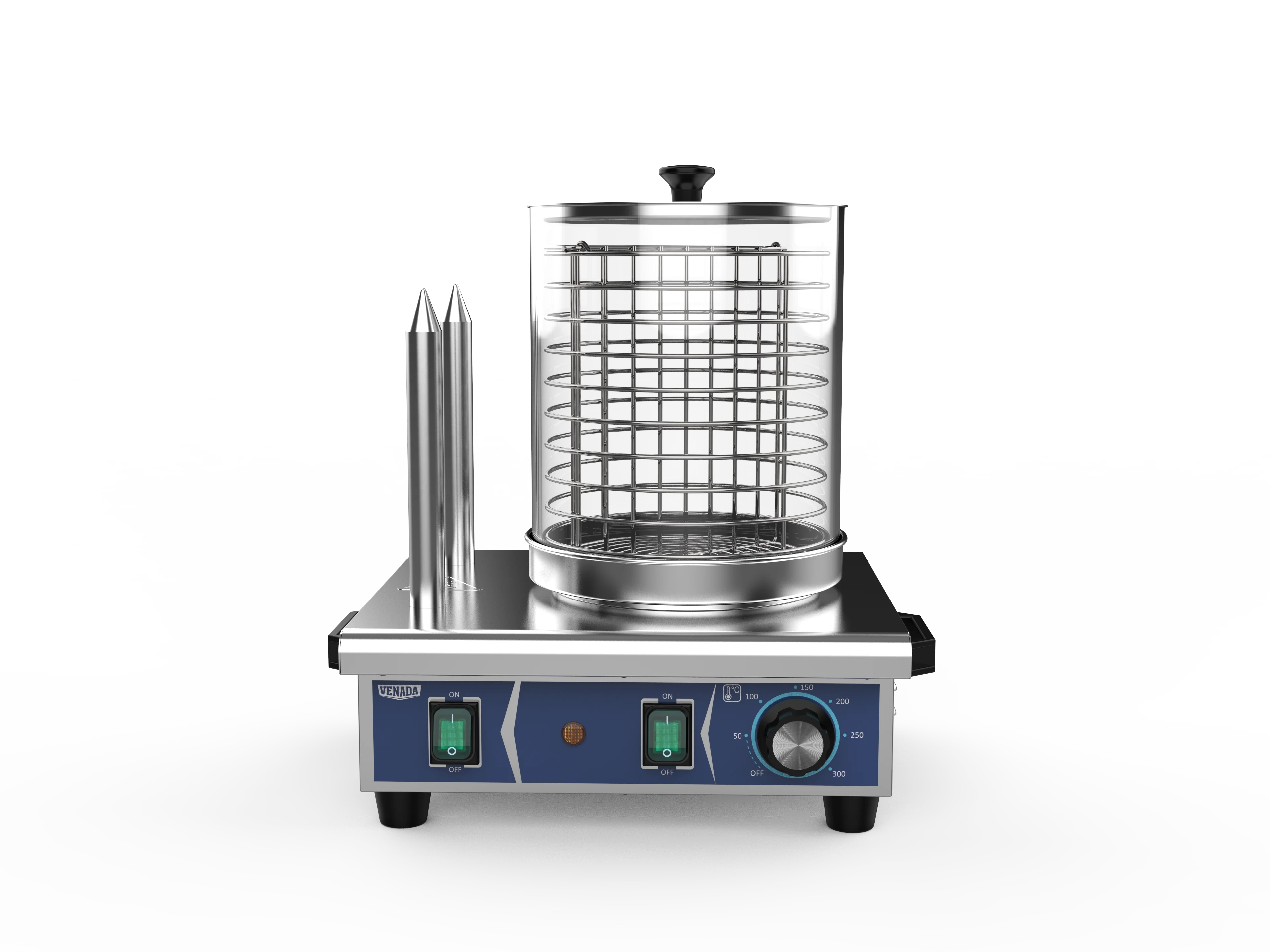 China Factory Wholesale Commercial Cylinder Glass Sausage 2 Sticks Hot Rolling Dog Machine With Warmer Equipment