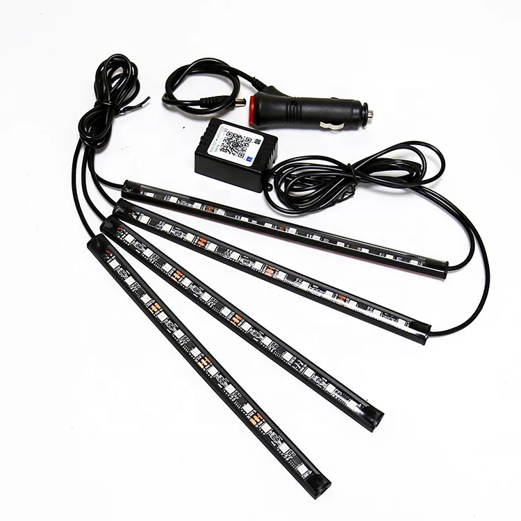High Quality B T Auto 4pcs Car Interior Atmosphere Light App Music Control  RGB  48 LED Decoration Strip Lamp