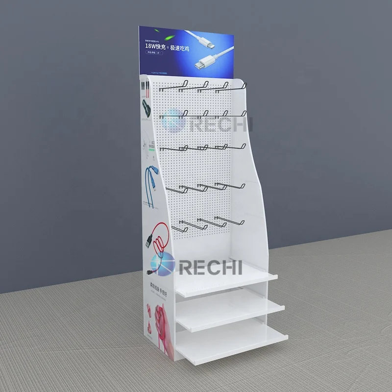RECHI ПВХ картонный аксессуар для сотового телефона розничная продажа популярный стенд полка с крючком чехла телефона/кабеля/адаптера стеллаж дисплея