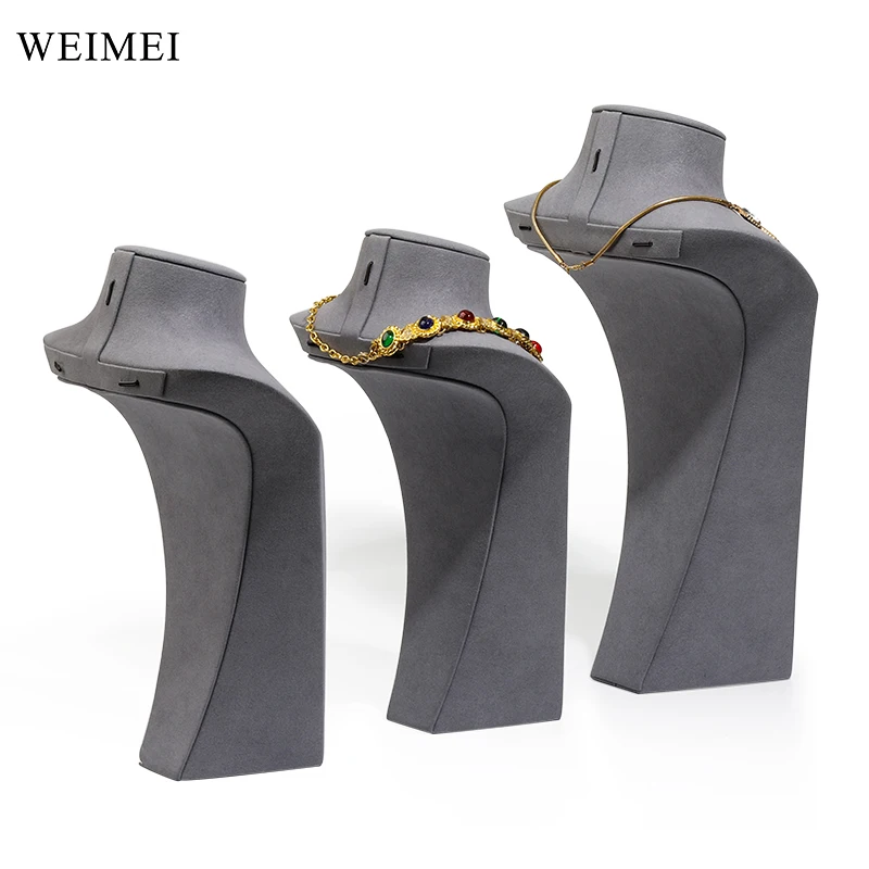 WEIMEI gray suede leather necklace holder jewelry stand necklace display showcase Neck prop for jewelry store