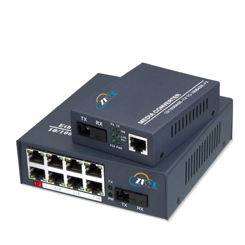 Промышленный сорт SC порт 100 Мбит/с 1 волокна + 1/8RJ45 к конвертеру Ethernet