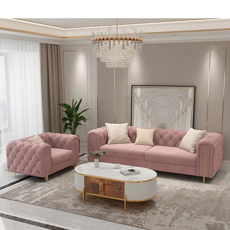 Modern Chesterfield Sofa Chair Tufted Velvet 1 Seat Sofa Chairs Living Room Armchairs