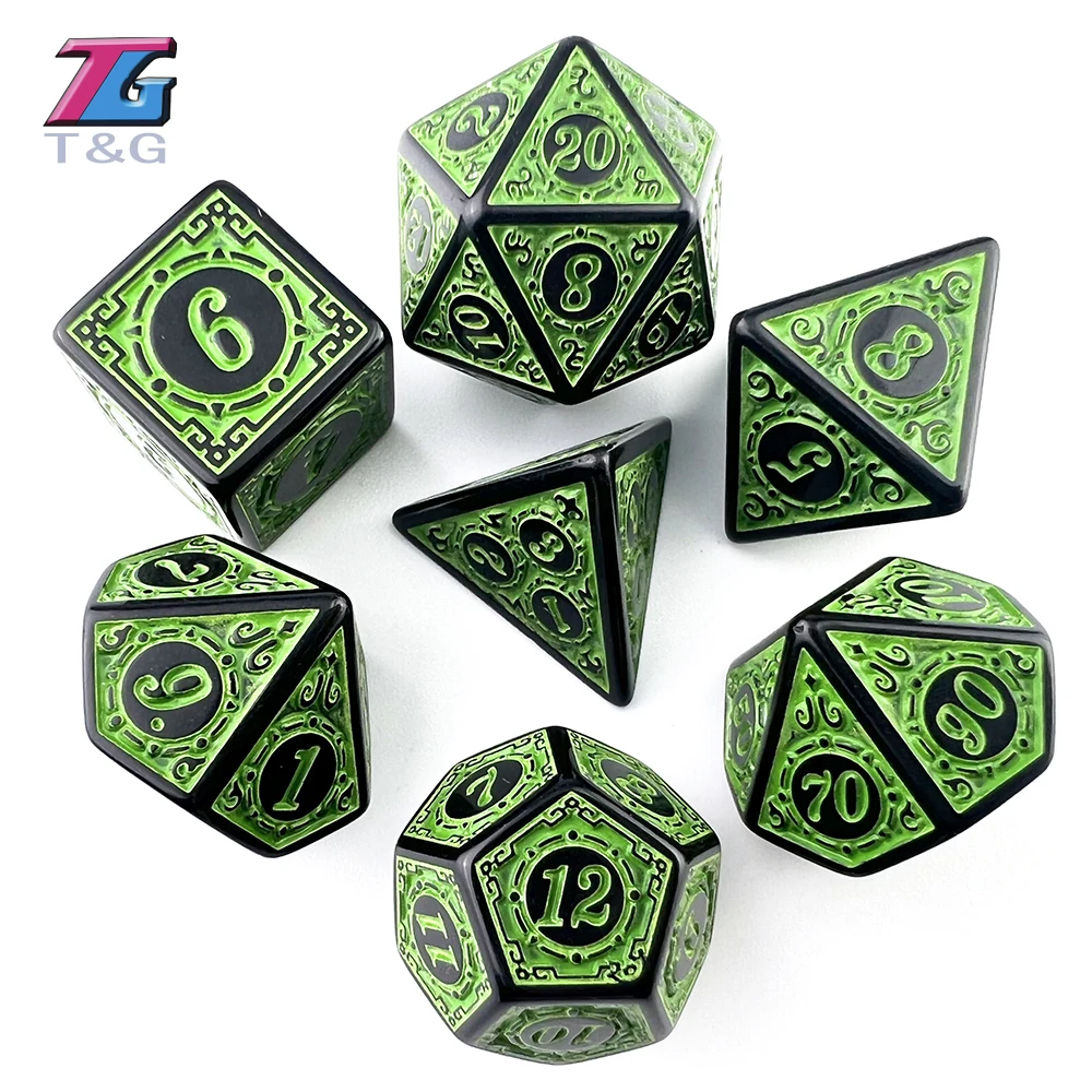 Самые популярные игровые компоненты DND набор многогранных игральных Кубков с узорами текстуры 7 шт. для аксессуаров настольной игры RPG