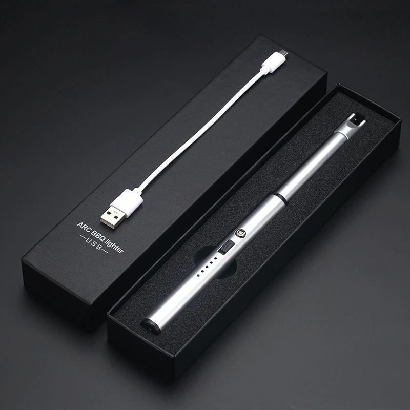 Best Selling Luxury Custom Logo Plasma Arc USB Charging Digital Wholesale BBQ Lighter Candle Lighter for Stock