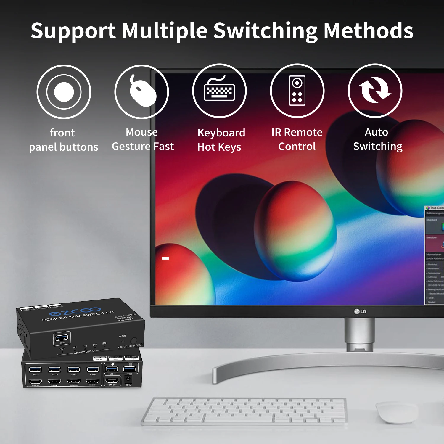 4x1 port hd-MI  kvm usb switch 4k HD-MI Switch USB3.0 4x1 port 1080p 120Hz IR Remote IR Ext Mic SPDIF L/R Extractor