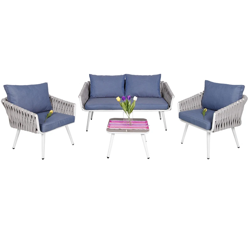 Открытый курортный и Кафе Открытый 4 шт алюминиевый набор веревочных садовых диванов