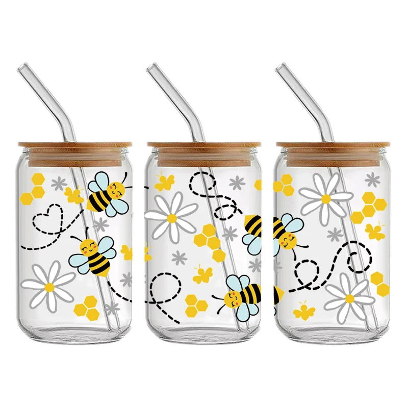 Custom Waterproof Design Decals Vinyl Eco Solvent Transfer Stickers 16oz UV DTF Sticker Cup Wraps Transfers For Glass Cup