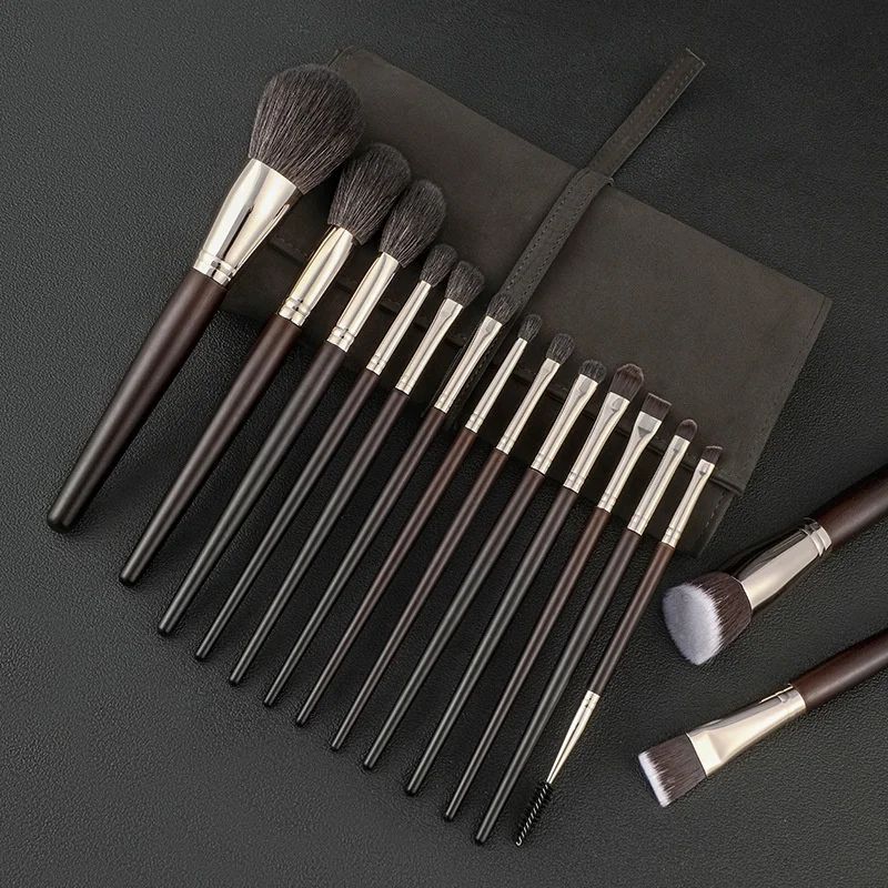 High Quality Low Price Brush Manufacturer Natural Hair Wood Handle Black Make up Brushes Cosmetic Custom Makeup Brush Set