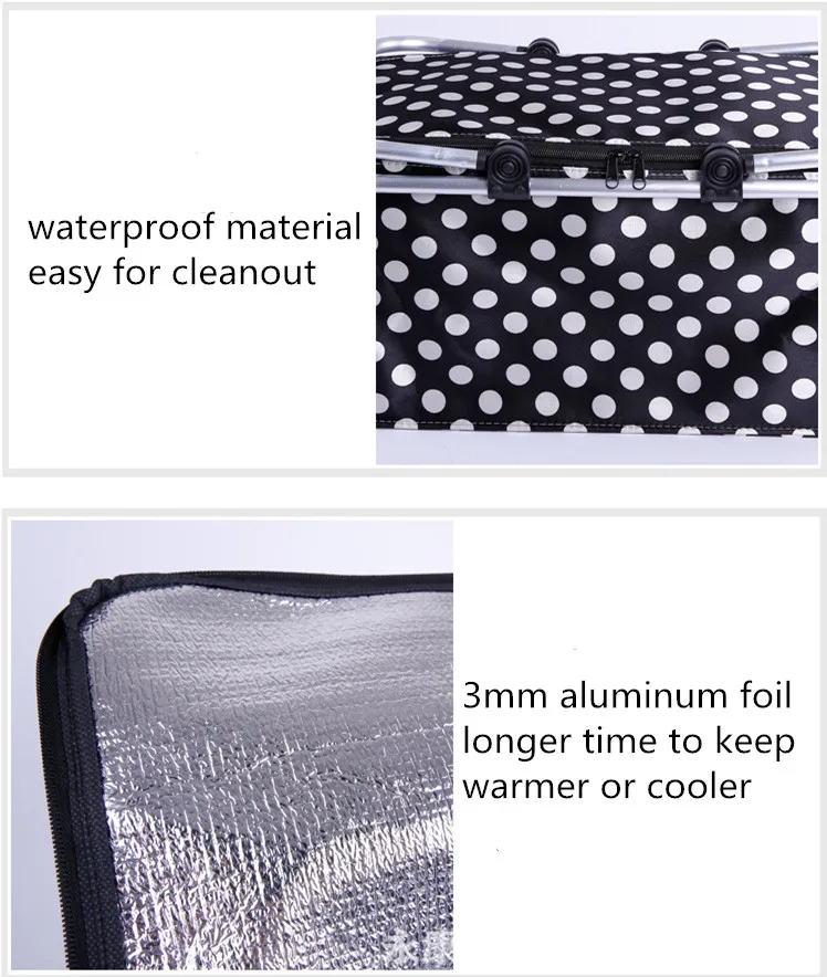 New fashion collapsible supermarket storage shopping basket folding large insulated shopping basket for picnic