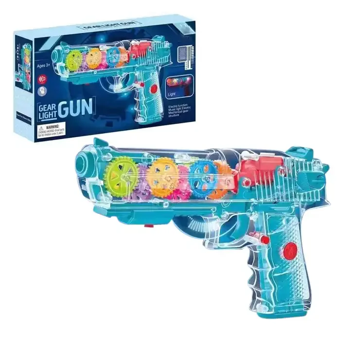 2023 Kid Pistolas De Juguete Transparent Gear Vibration Gun Electric Toy Flashing Bo Funny Concept Toy Guns With Light And Music