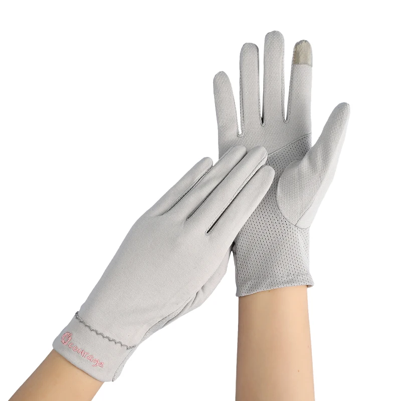 ZT4051 Custom Lace Breathable Summer Stretch Touch Screen Sunscreen UV Protection Full Finger Outdoor Riding Driving Gloves