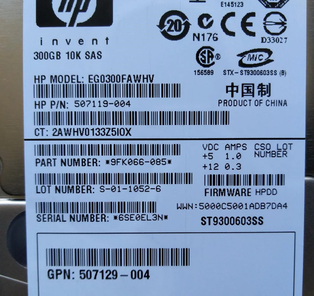 507284-001 507127-B21 Original HPE 300G 10K SAS 2.5 Hard Drives Server HDD