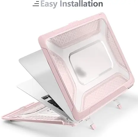 Light Pink Heavy Duty Honeycomb Design with Slim TPU Bumper and Fold Kickstand laptop case for Macbook 11 12 13 15 16inch