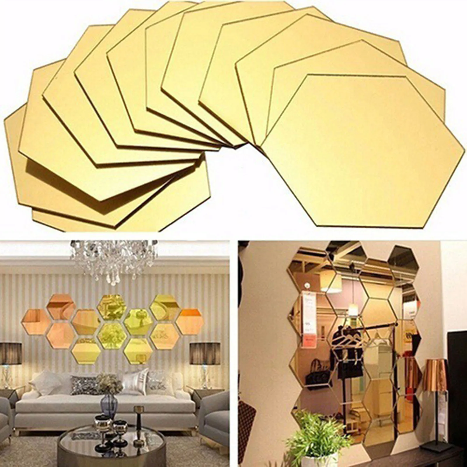 Home Decor Hexagon Decorations 12Pcs 3D DIY Plastics Mirror Wall Sticker For Living-Room