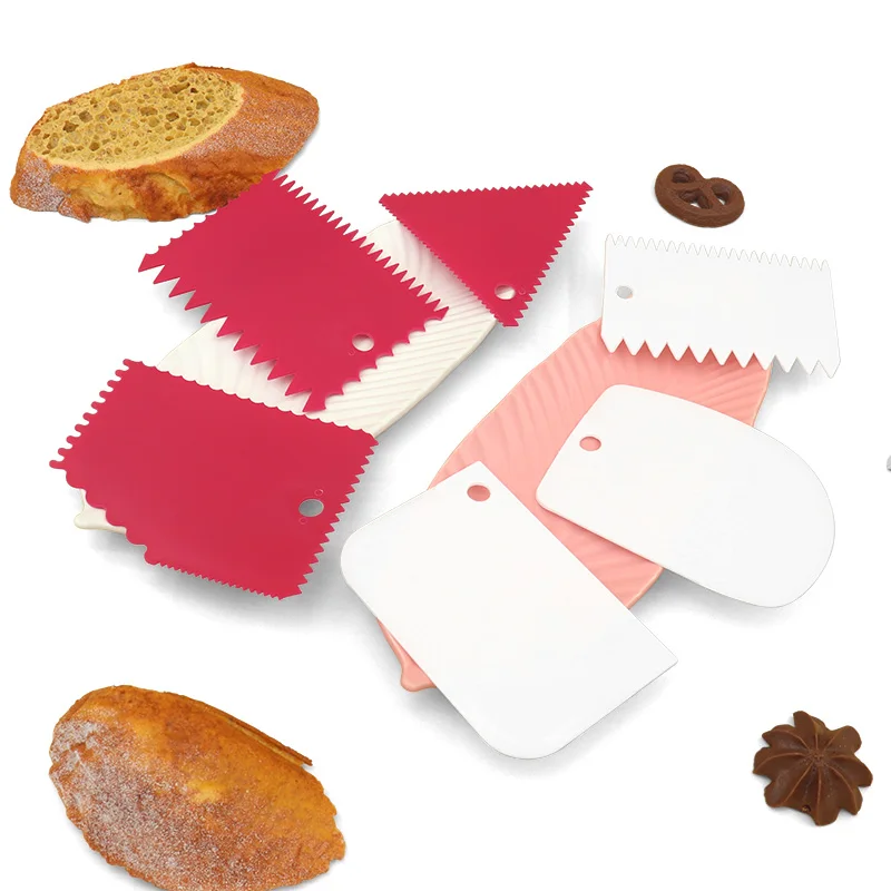 3-piece cream plastic  scraper  used as a tool for cutting dough, bread, cheese, cake, pizza, etc