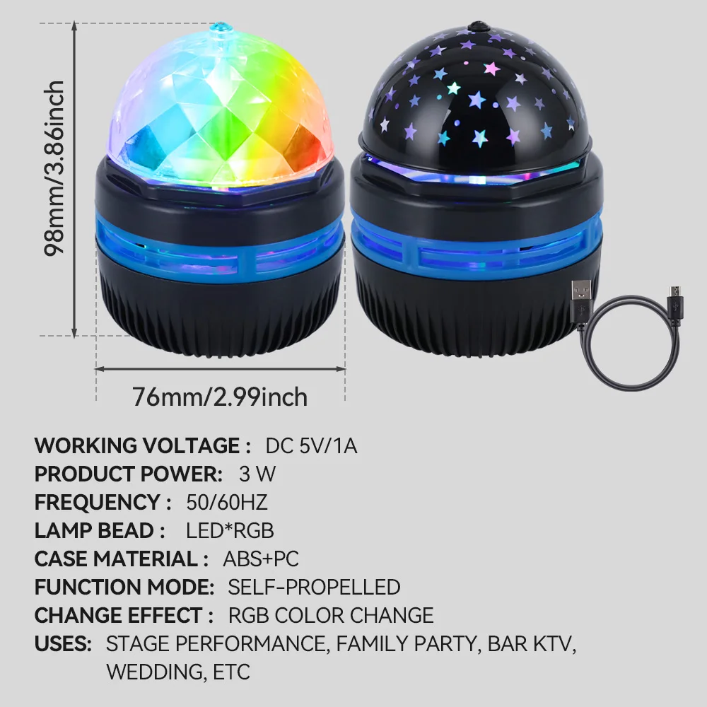 New design 360 Rotation RGB Led Crystal Star Sky& Magic Ball Light 3w Colorful Lamp Rotating indoor bedroom night Lighting