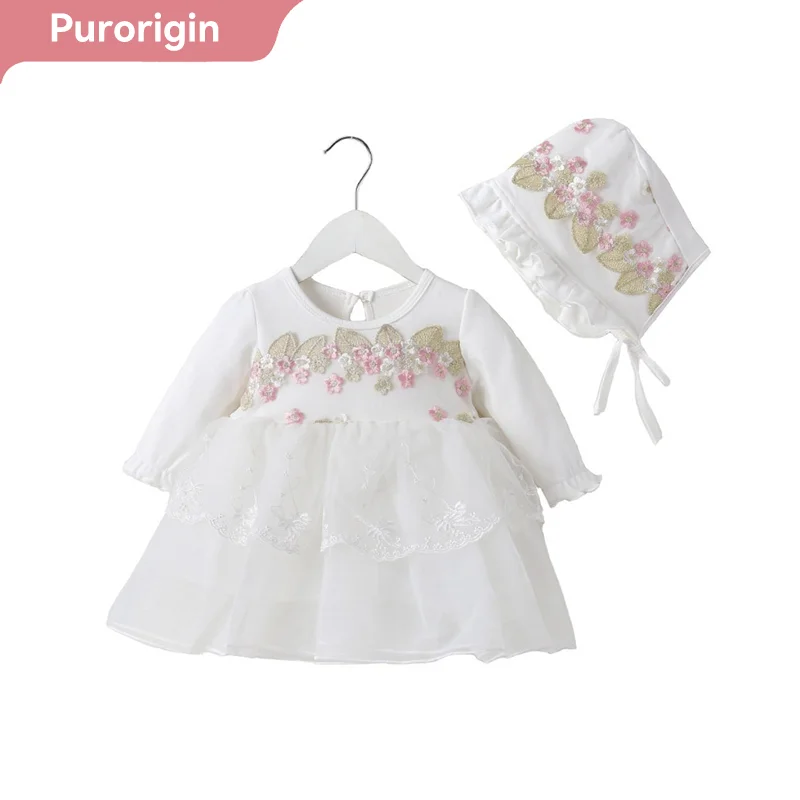 Purorigin Cute Kids Soft Tulle Lace Dress Flower Princess Puffy Dresses For 1 Years Old Baby Girl Baptism Dress With Hair Band