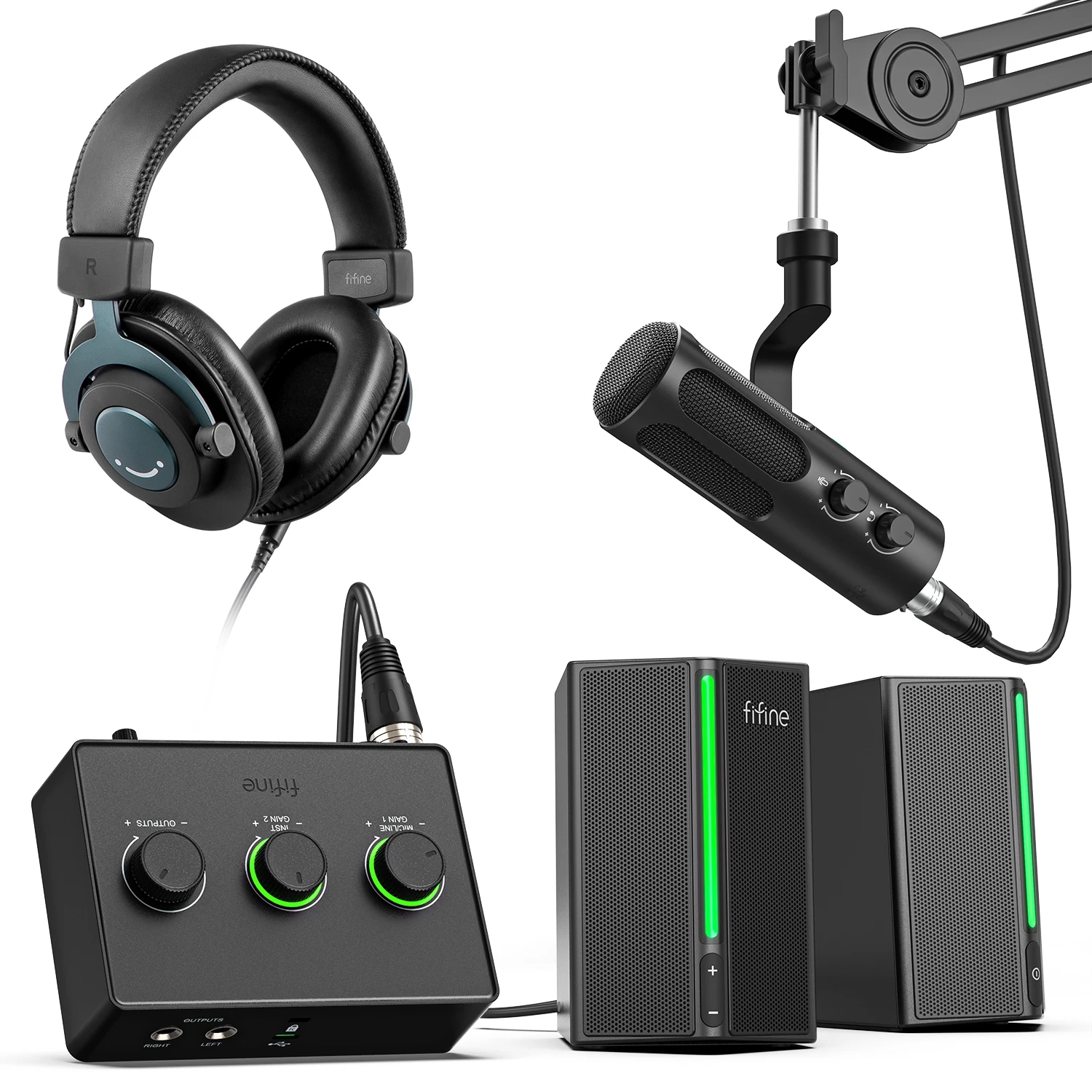 Fifine Recording Studio Audio Mixer With XLR Microphone HD External Sound Cards Instrument Input Noise Cancelling Interfaces