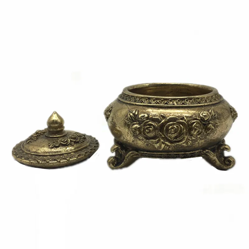 
Retro Gold Functional Decoration Resin Hand Carved Flowers Luxury Jewelry Box With Rose Polyresin Storage Box 