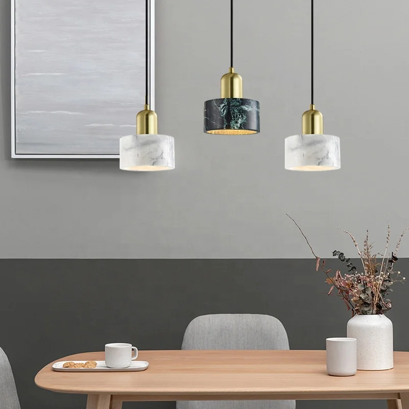 E27 Marble Single Head Pendant Light Nordic Minimalist Metal Light Luxury Hanging Light Bedroom Bedside Store Hotel Bar Lamps