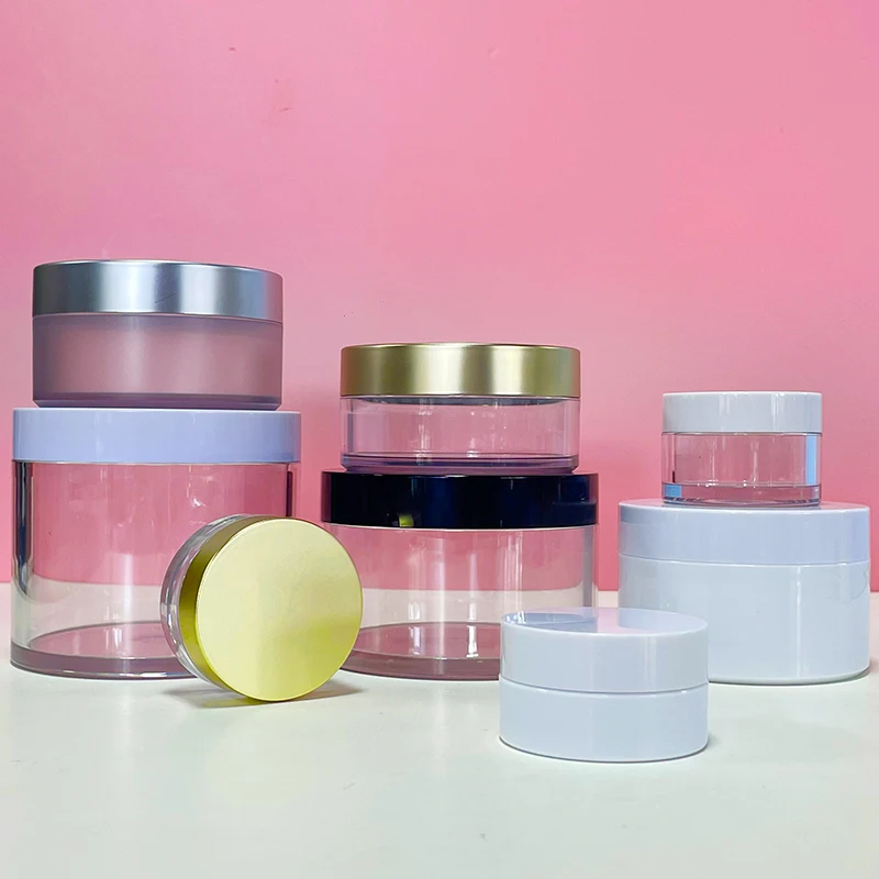High quality thick wall PET Jar OEM Custom Logo Body Butter Container 1oz 8oz 30ml 50 ml 100ml 200g 250g 300g cosmetic jars