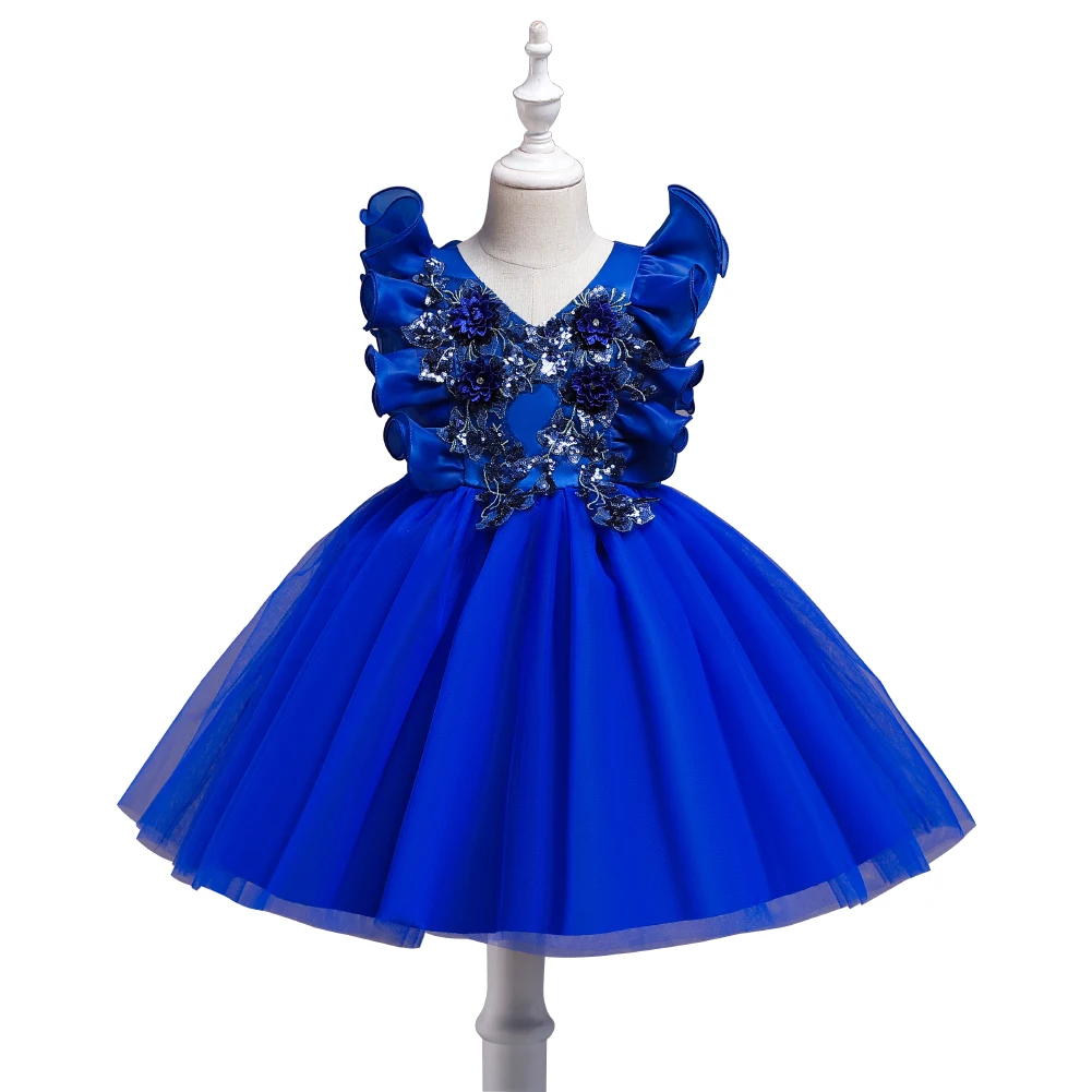 Hot Selling Children Clothes Girls White Flowers Decoration Dress Baby party gown dress