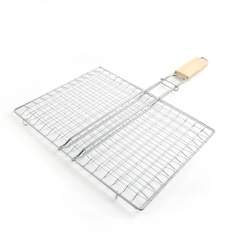 Lamb Food Bbq Basket Wooden Handle Metal Grill Rack Kbbq Meat Stand Argentin Bacon Barbecue Gride For Home Garden Picnic