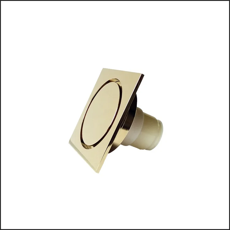 Luxury 4 inch square design hotel copper gold plated floor drain with strainer