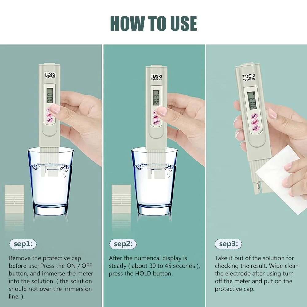 Best-selling 3 digital TDS water meter water quality tester with high sensitivity probe and low cost for drinking water