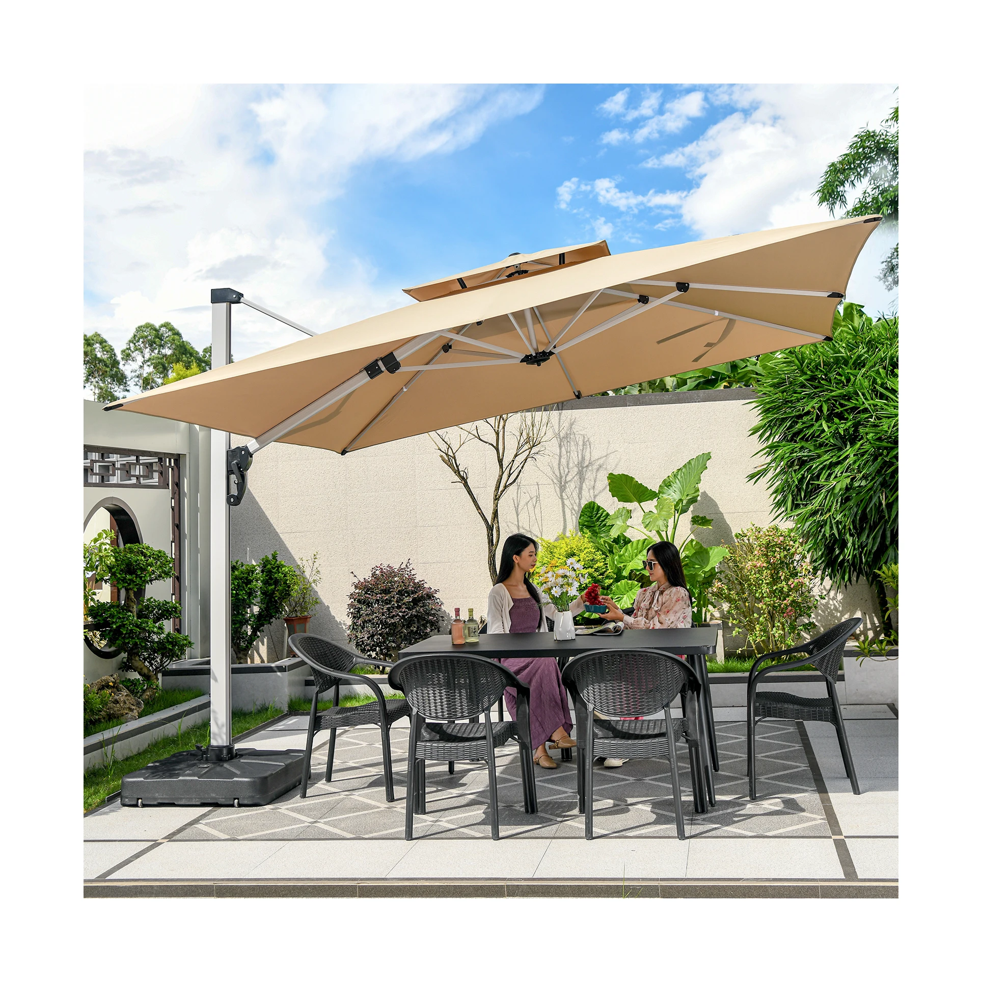 [MOJIA]Sun Shade Big Size 3*4m Outdoor Furniture Set Parasol 150L Water Tank Top AL Pole Size Outdoor Umbrella Resell Low Price