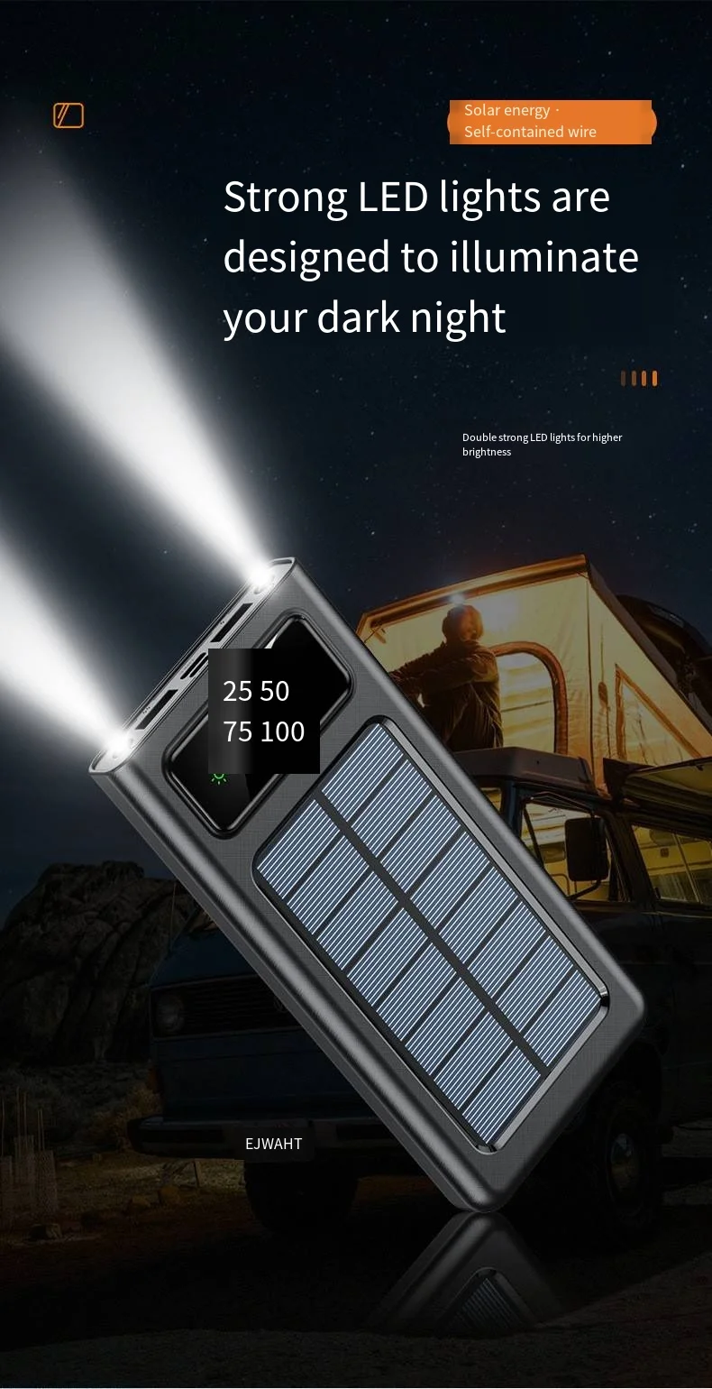 Portable solar power bank 30000mah  built in cable with Led light  for Cell Phone iPhone Camping Outdoor