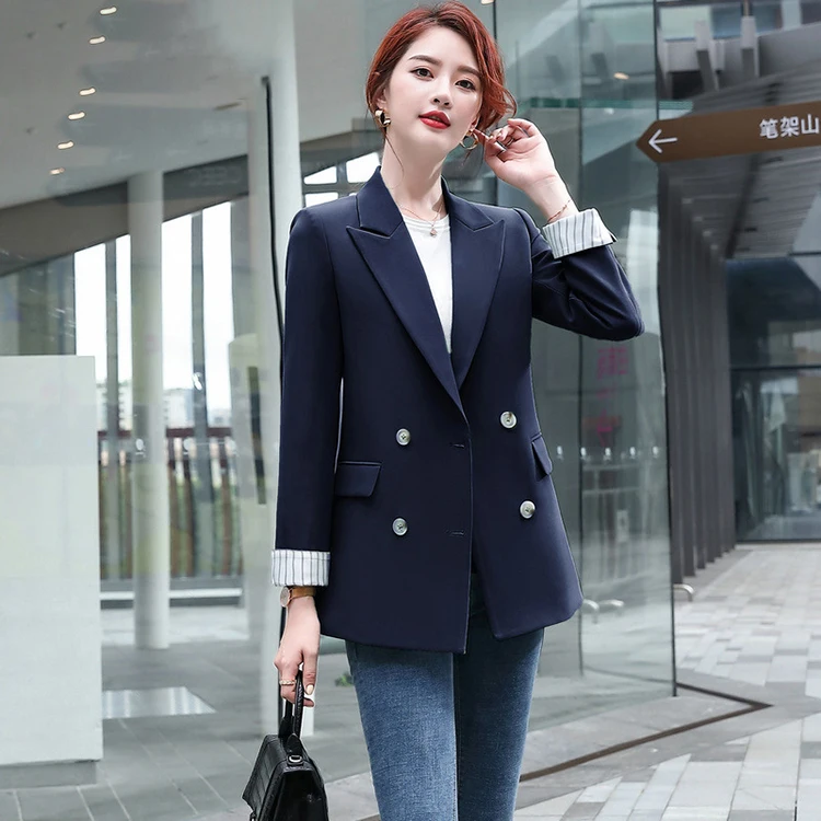 High Quality Custom Long Sleeve Double Breasted Ladies Formal Office Blazer Jacket Women