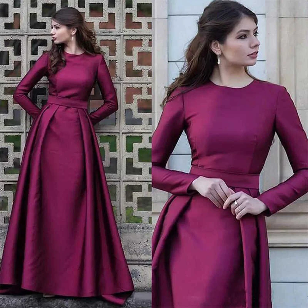 
ELPR0000657 2020 new purple bridesmaid dress long sleeve satin Muslim bridesmaid dress 