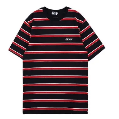 Palace Embroidery Summer New Style Stripes Creative Pure Cotton Short Sleeve Leisure T-shirt for Men