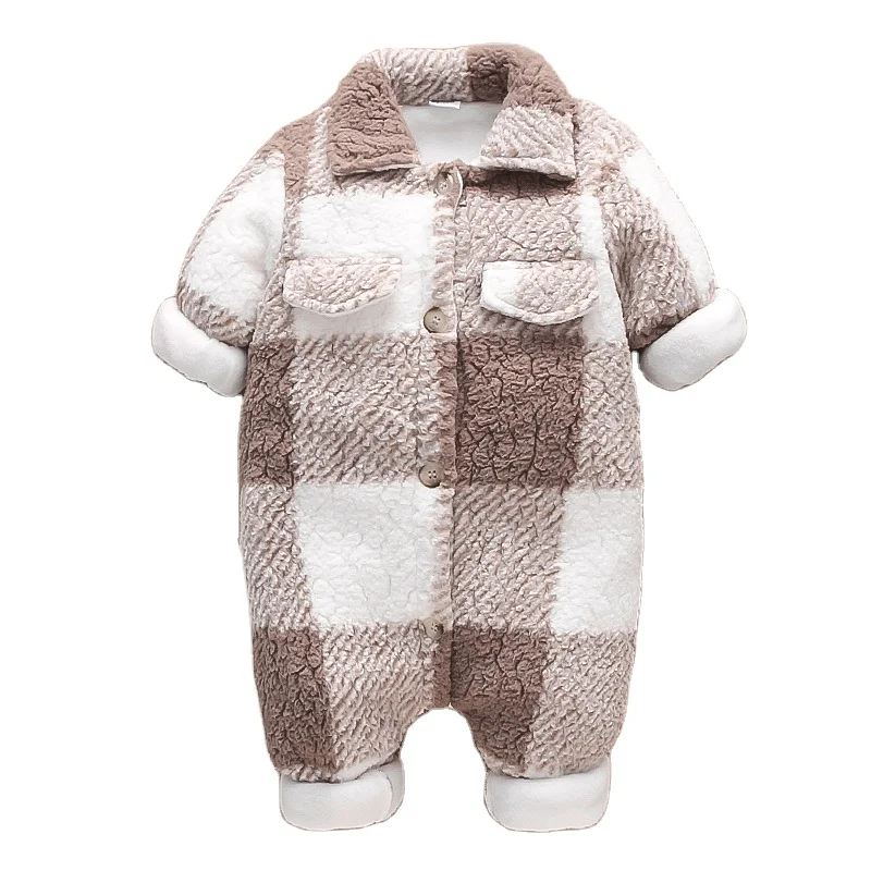 Ins hot selling boutique plaid pattern Cotton romper 2022 fashion designed smocked winter warm newborn baby clothes romper